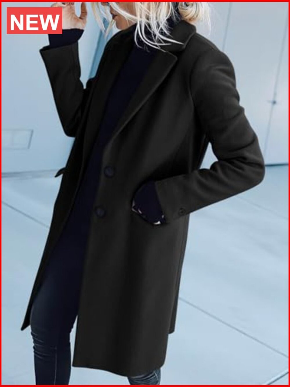 Womens Peacoat Notched Lapel Single-Breasted Trench Coats Loose Casual Long - Picture 4 of 7